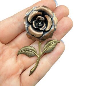 Vintage Jewelry Mixed Metal Rose Brooch Copper Rose Pin